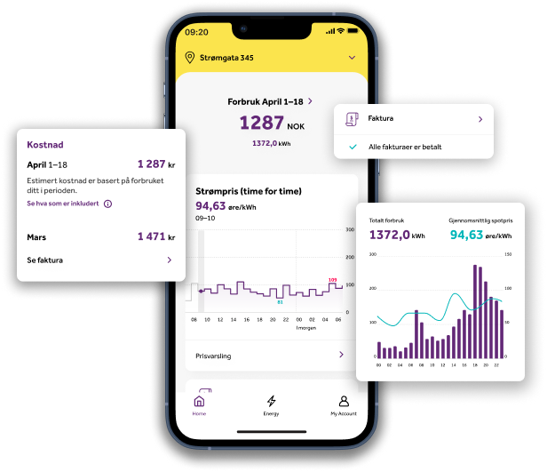 Ulike skjermbilder fra NorgesEnergi-appen